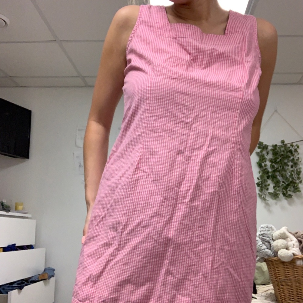 pink gingham dress size large! *square neckline*